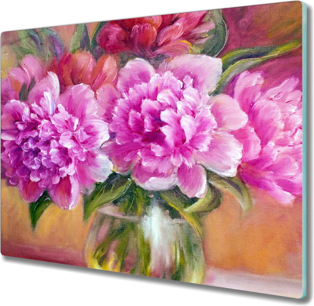 Coloray Kochplattenabdeckung Herdabdeckplatte 60x52 cm Hackbrett Schneidebrett Küchenbrett - Blumen Pflanzen