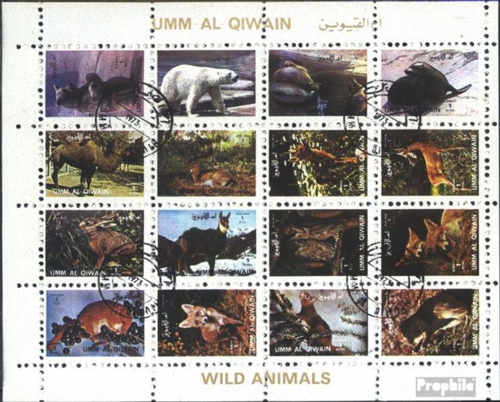 Briefmarken Umm al Kaiwain 1972 Mi 1146A-1161A Kleinbogen (kompl.Ausg.) gestempelt Säugetiere