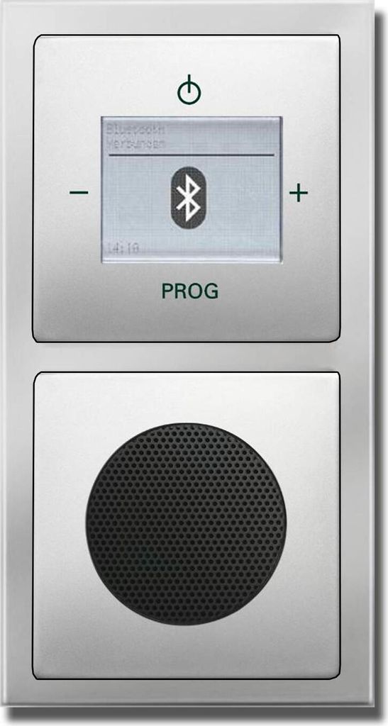 Busch Jäger Unterputz UP Bluetooth Radio 8217 U (8217U) PUR Edelstahl Komplett-Set // Radioeinheit + Lautsprecher + 2-fach Rahmen 1722-866K + Abde...