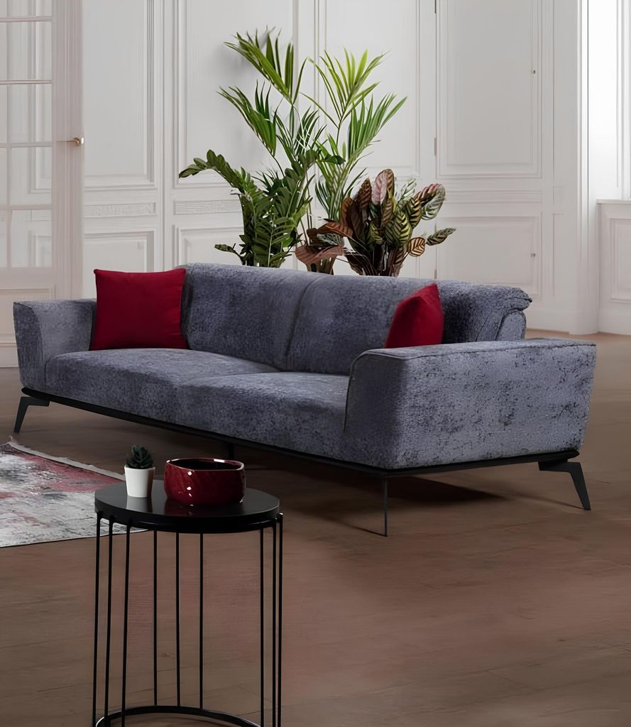 Sofa 3-Sitzer Sofas Sitz Stoff grau Textil Polster Wohnzimmer Textil Neu Graue
