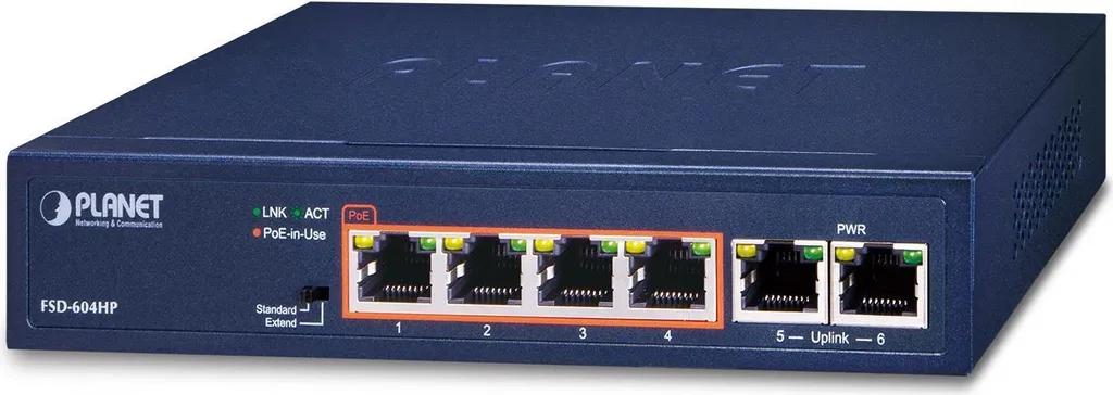 PLANET 4 porte 10/100TX 802.3at POE + Power over Ethernet (10/100) non gestito blu (FSD-604HP-SD)