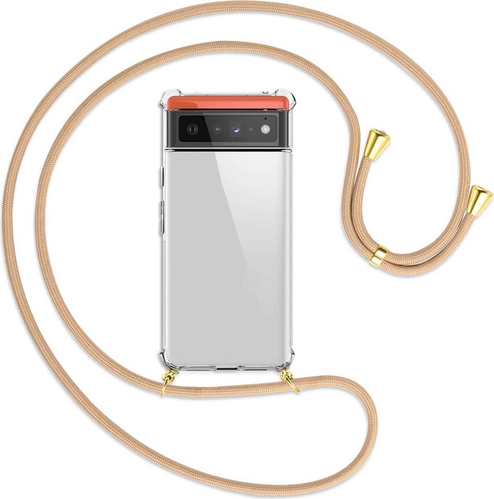 Handykette Backcover-Schutzhülle mit Band (Metall goldfarben) für Google Pixel 6 - beige