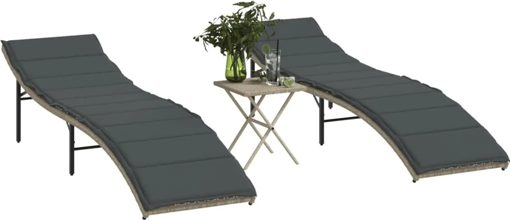 Bains de soleil en résine tressée gris clair et table basse résistante - 2