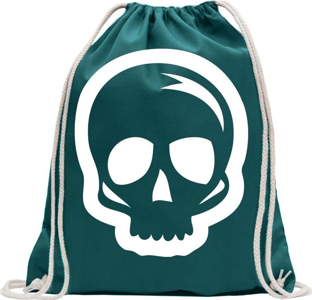 Kiwistar - Turnbeutel - petrol - Totenkopf Schädel Skull - Fun Rucksack Sport Beutel Gymsack Baumwolle mit Ziehgurt