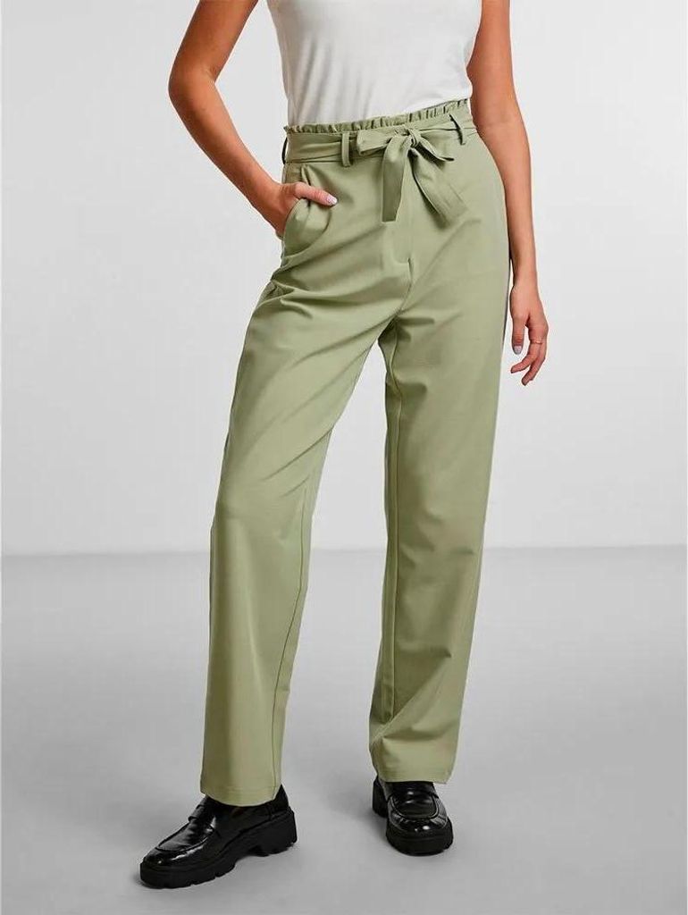 Pieces Boss Paperbag Straight Fit Hochbundhosen Grün S Damen Grün S