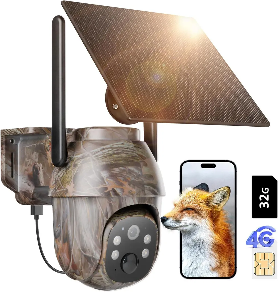 Caméra de chasse 4G pour forêt et bois sans Wi-Fi avec panneau solaire
