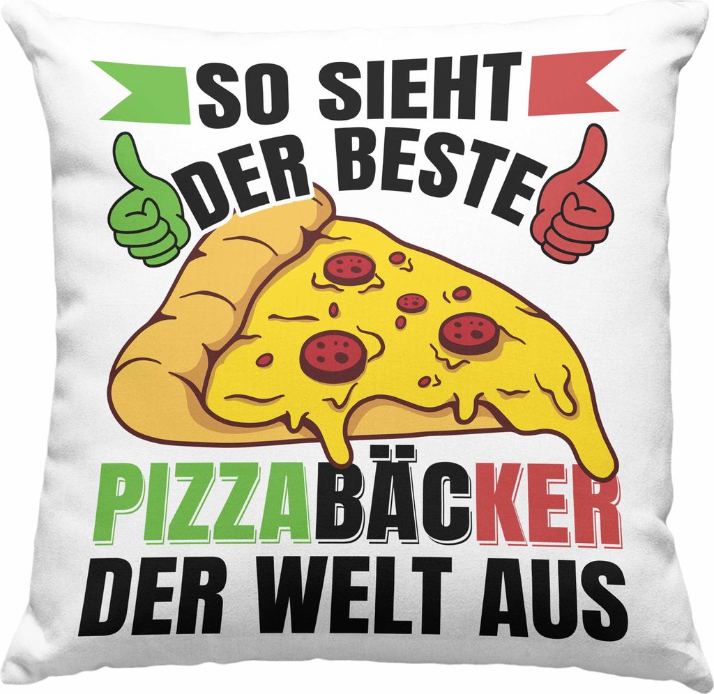 Trendation - Pizzabäcker Geschenk Deko-Kissen mit Füllung 40x40 Lustiger Spruch Geschenkidee Pizza-Bäcker (Grau)