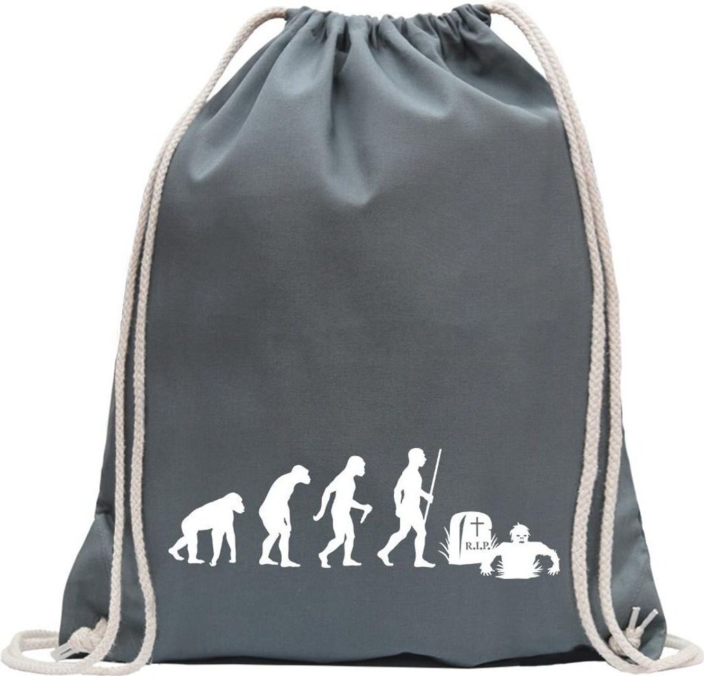 Kiwistar - Turnbeutel - stahlgrau - Zombie Untot Evolution - Fun Rucksack Sport Beutel Gymsack Baumwolle mit Ziehgurt