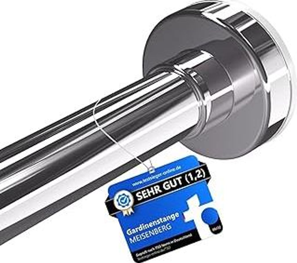 MEISENBERG Gardinenstange ohne Bohren - Silber, Ø 25 mm, 2Stück - Teleskopstange zum Klemmen - Vorhangstange Klemmstange für Fenster, Dusche, Te...