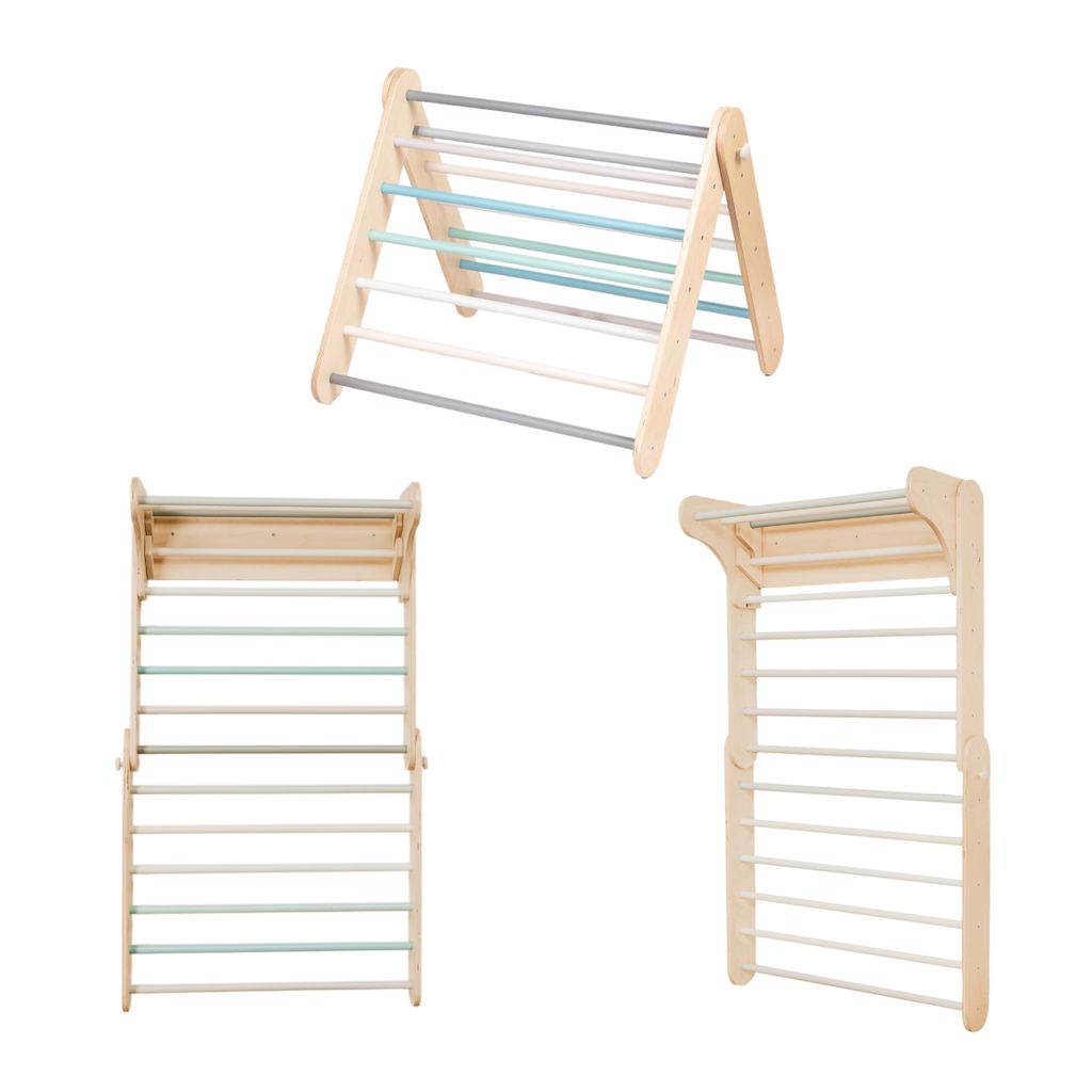 leg&go Kletterdreieck - Sprossenwand 2in1 Indoor für Kinderzimmer, aus Holz, Pastell