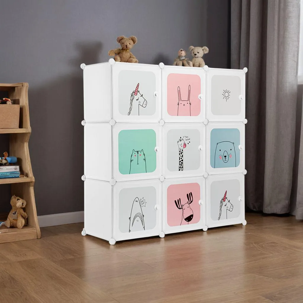 Étagère modulable ESLA 9 compartiments en bois robuste pour chambre