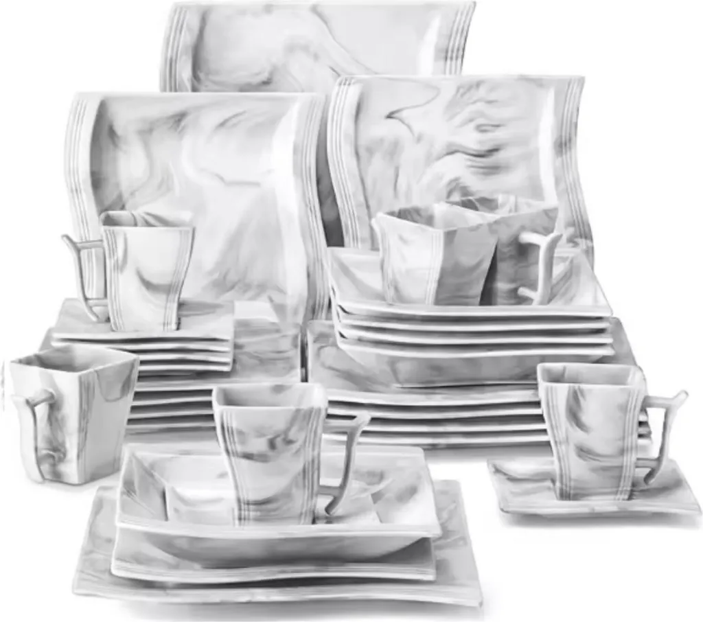 Set Piatti 30 Pezzi Effetto Marmo | Servizio Ceramica per 6 Persone