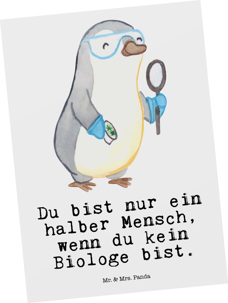 Mr. & Mrs. Panda Postkarte Biologe Herz - Weiß - Geschenk, Produktbild 