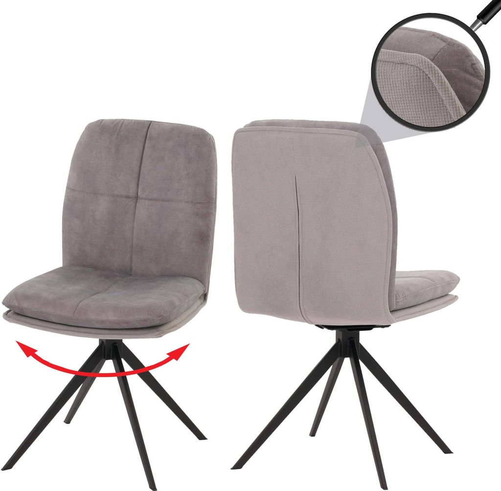 2er-Set Esszimmerstuhl MCW-M68, Küchenstuhl Lehnstuhl, drehbar Auto-Position, Metall Stoff/Textil grau