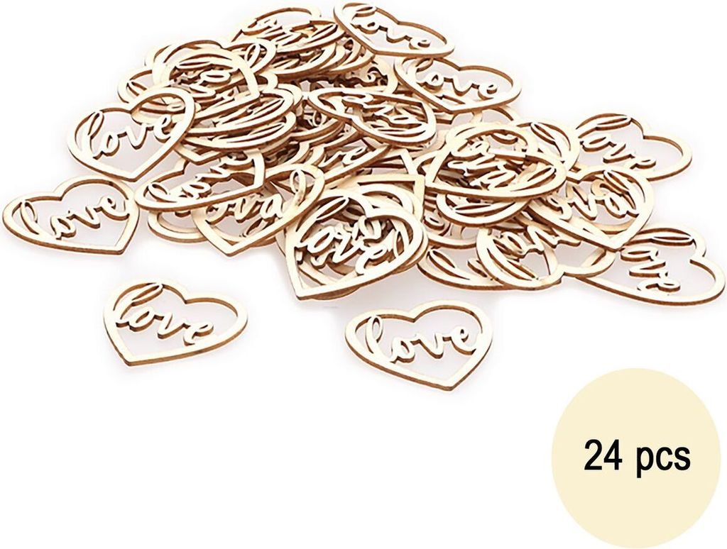 Holzherzen 24 Stück Love klein 4 cm Holzscheiben Streudeko Hochzeit Tisch-Deko