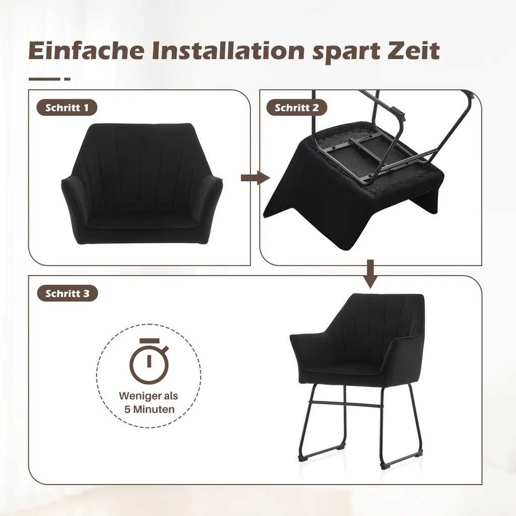 Lot de 2 Chaises de Table pour Salle à Manger et Cuisine en Tissu Noir