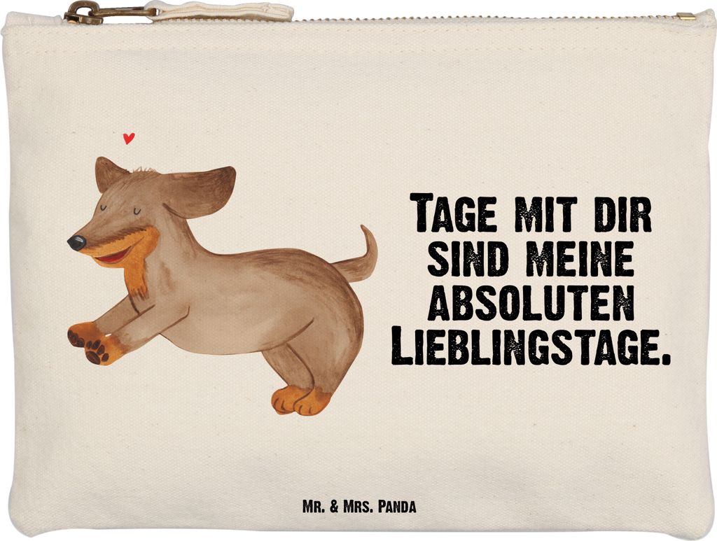 Mr. & Mrs. Panda Federtasche Hund Dackel Größe M - Weiß - Geschenk, Schulmäppchen, toiletry bag, Schlampermäppchen, Herz, Sprüche, Kulturbeut...