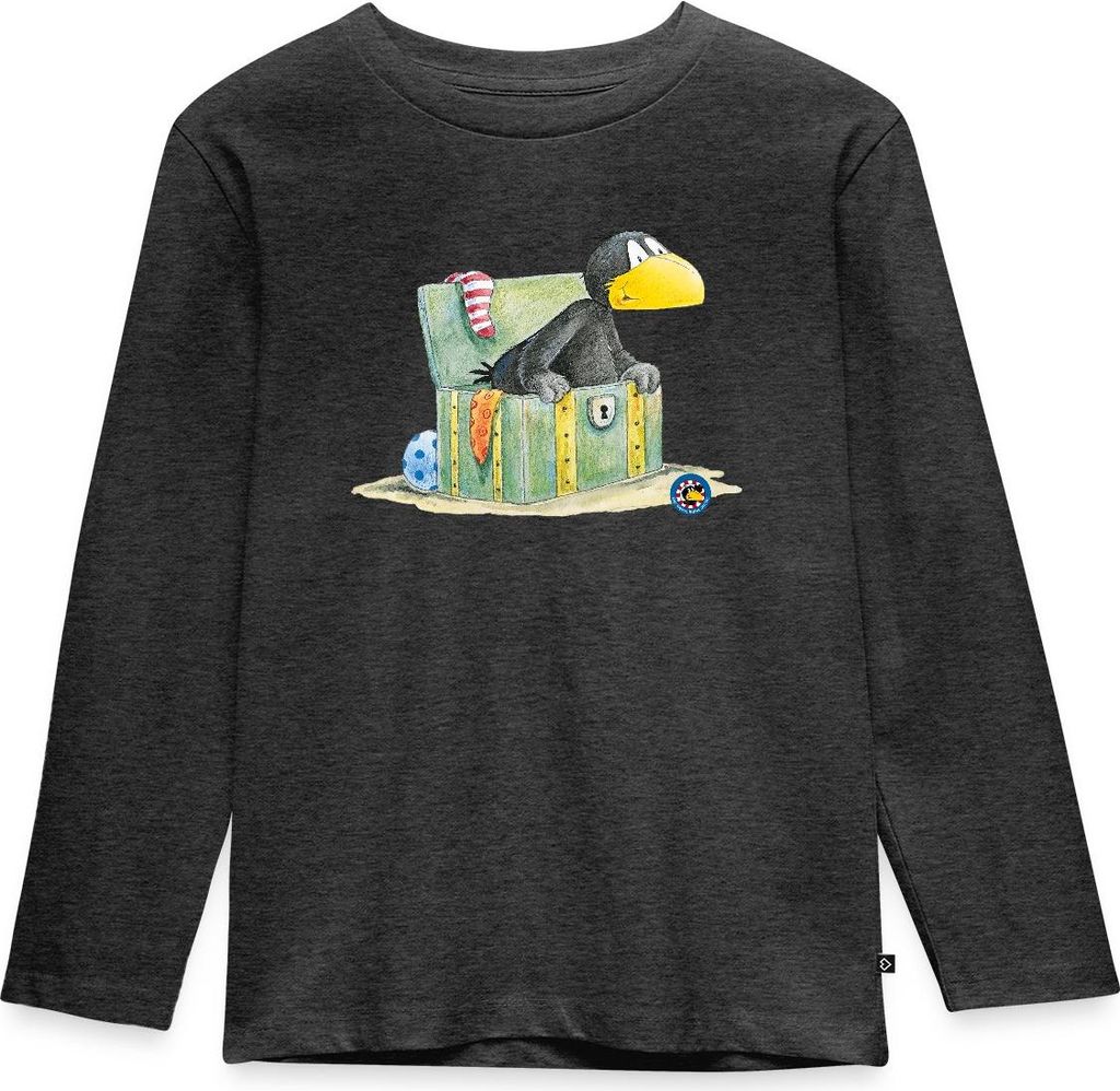Spreadshirt Der kleine Rabe Socke Schatzkiste Kinder Premium Langarmshirt, 110/116 (4 Jahre), Anthrazit meliert