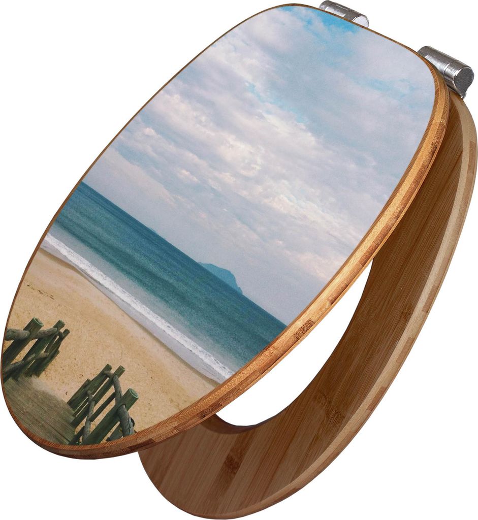 banjado Design WC Sitz Bambus Absenkautomatik -Zum Strand - Toilettendeckel mit Absenkautomatik Holz/hochwertiger Bambus Klodeckel/WC-Sitz für all...