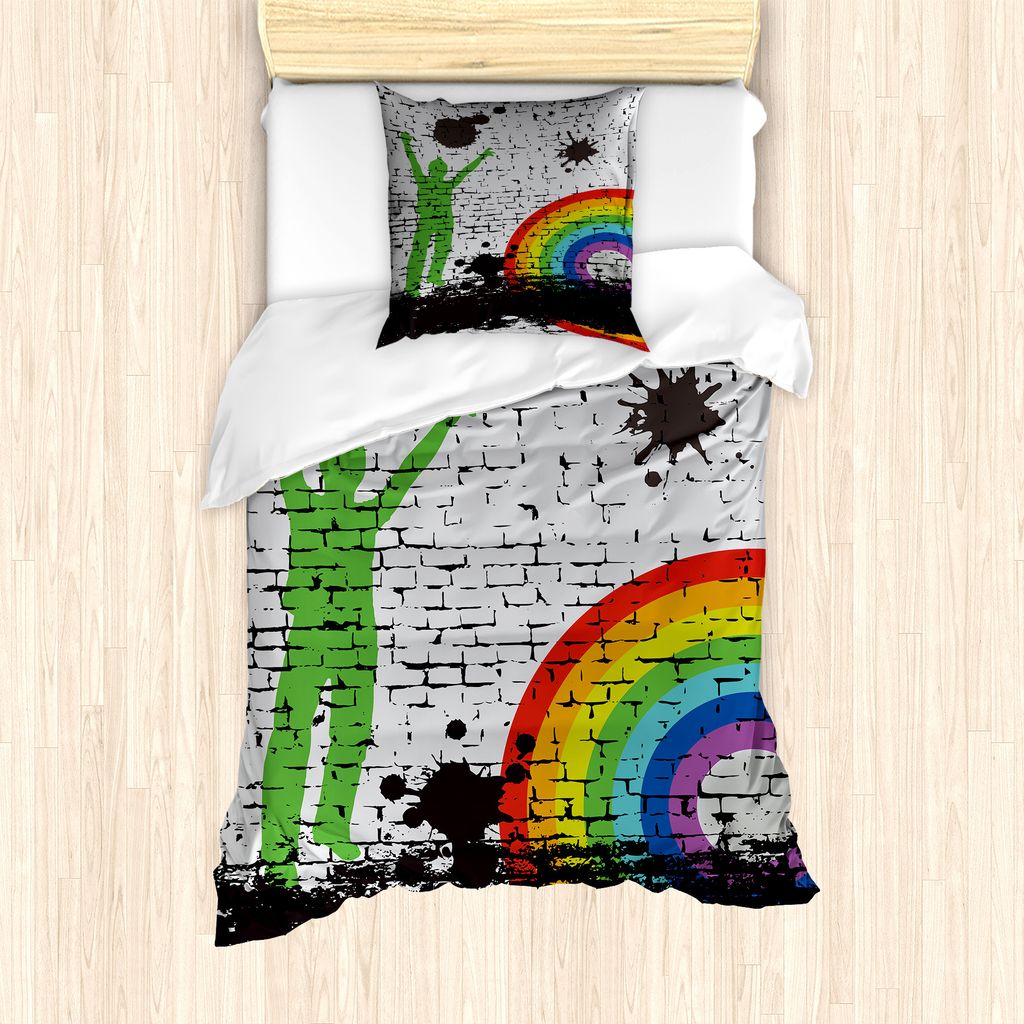 ABAKUHAUS urban Graffiti Bettbezug Set für Einzelbetten, Regenbogen-Pfeil-Art, Milbensicher Allergiker geeignet mit Kissenbezug, 135 cm x 200 cm -...