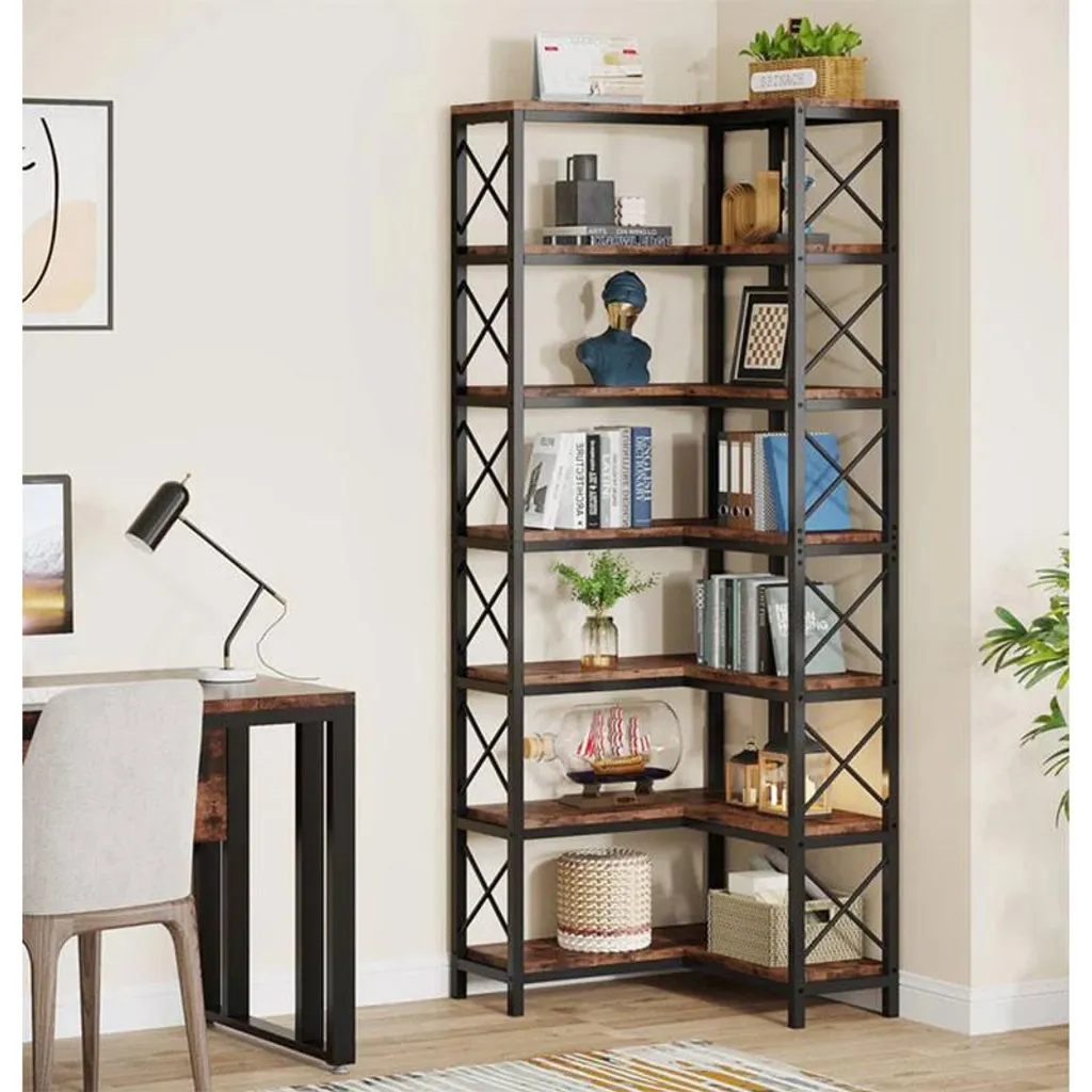 Meuble de rangement d'angle pour livres - Bibliothèque compacte 2 étages - 4
