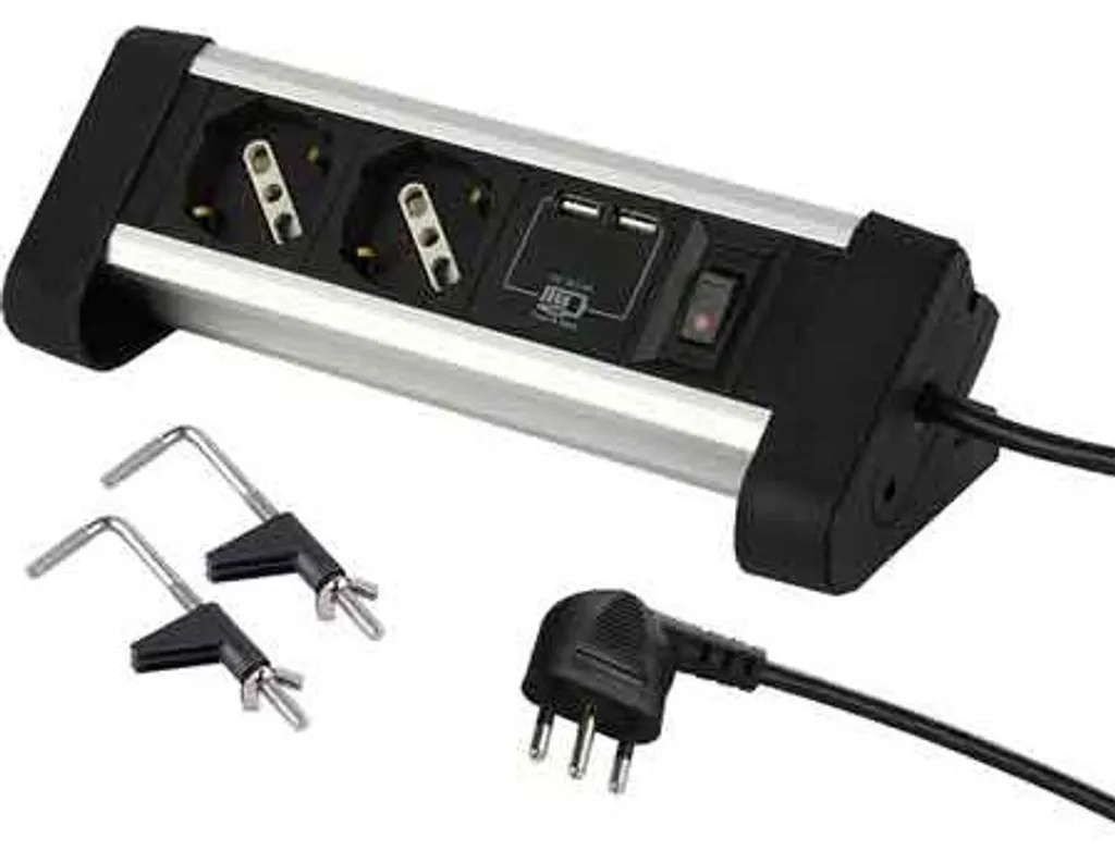 Bloc multiprise 2 prises et double chargeur USB pour table de nuit