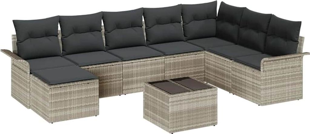 vidaXL Garten-Sofa-Set mit Kissen 9 pcs Hellgrau Poly Rattan