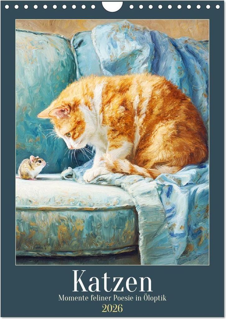 Katzen. Momente feliner Poesie in Öloptik (Wandkalender 2026 DIN A4 hoch), CALVENDO Monatskalender
