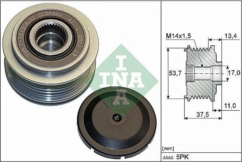 Poulie débrayable alternateur INA 535 0278 10 pour Fiat 500 et Panda