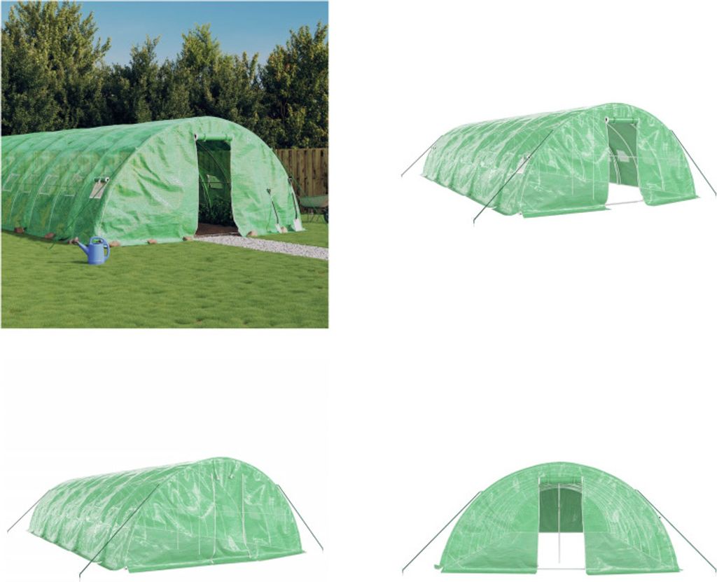 vidaXL Gewächshaus mit Stahlrahmen Grün 50 m² 10x5x2,3 m - Gewächshaus - Gewächshäuser - Polytunnel - Begehbares Gewächshaus