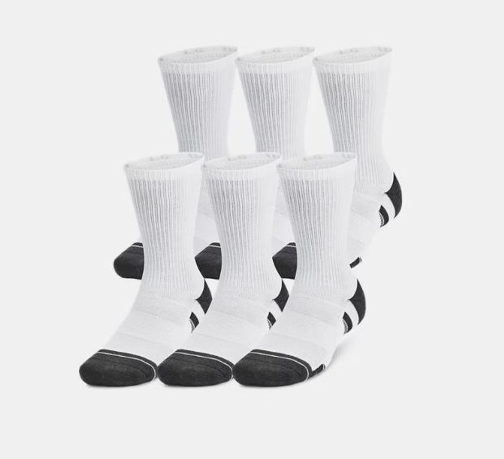 UA Performance Tech Crew Socken 6er-Pack Unisex – Artikelnr. 1386242, Farbe:White/White/Jet Gray, Größe:47,5 - 50,5