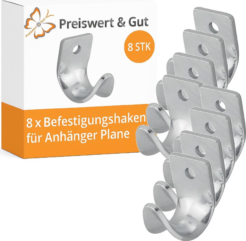 8x Befestigungshaken Anhänger Plane 44x50x26mm Spannhaken und Zurrösen als Ladungssicherung Planenhaken Metall Haken