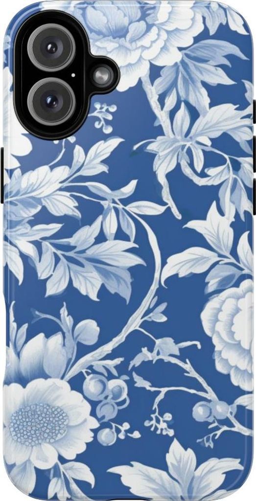 Blau-weißes Blumenmuster – Hülle Kompatibel mit iPhone 16 Plus