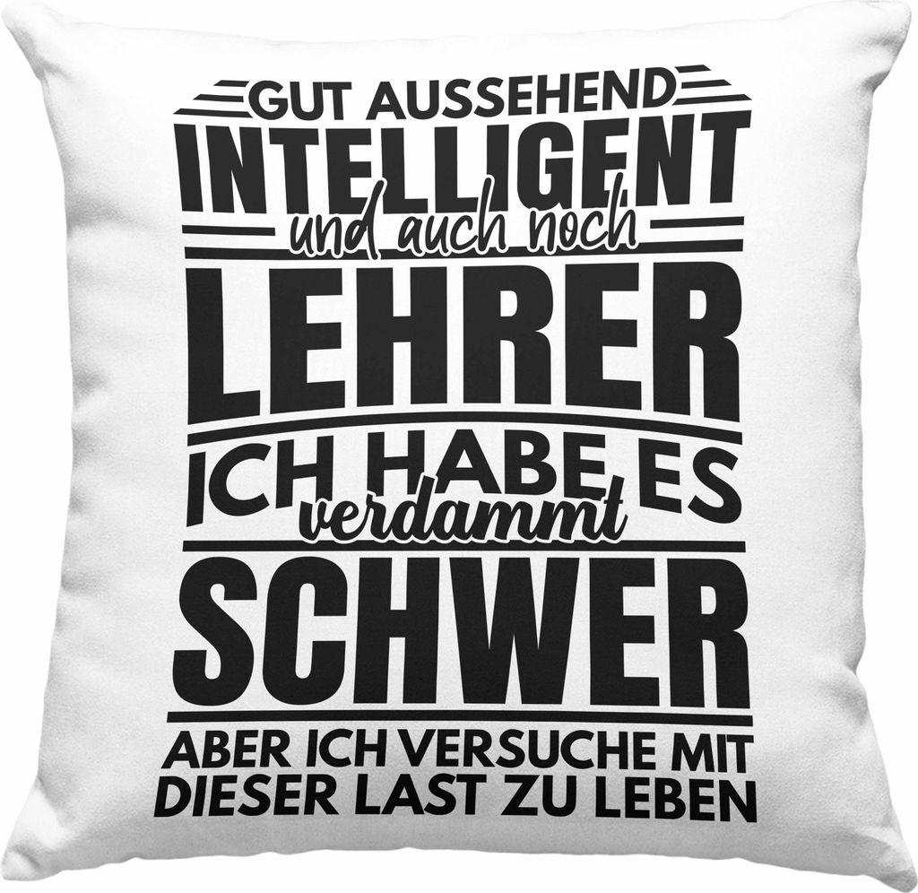 Trendation - Lustiger Spruch Lehrer Deko-Kissen mit Füllung 40x40 Geschenk Abschied Abschiedsheschenk Lehrer Abi Abitur Spruch (Blau)