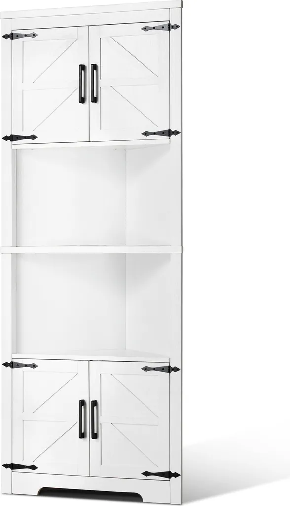 Buffet d'angle haut en bois blanc 68 pouces - Armoire paysanne à 6 niveaux