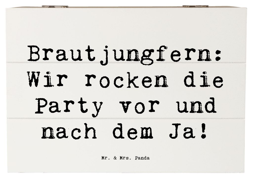 Mr. & Mrs. Panda Holzkiste Spruch Brautjungfern Party 22 x 15 cm - Weiß - Geschenk, Schatzkiste, Braut, Hochzeit, Kiste, mit Deckel, personalisier...