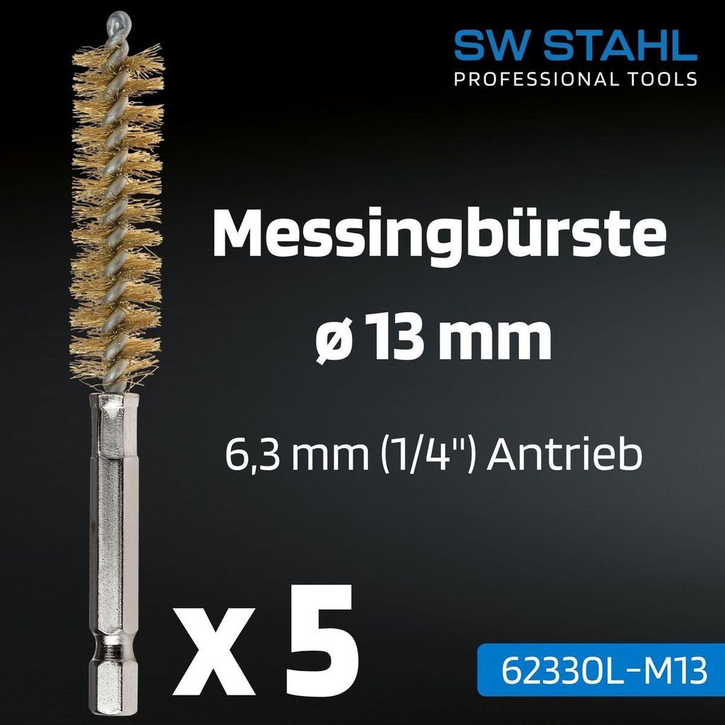 SW-Stahl 62330L-M13 Messingbürsten, ø 13 mm, 5 Stück