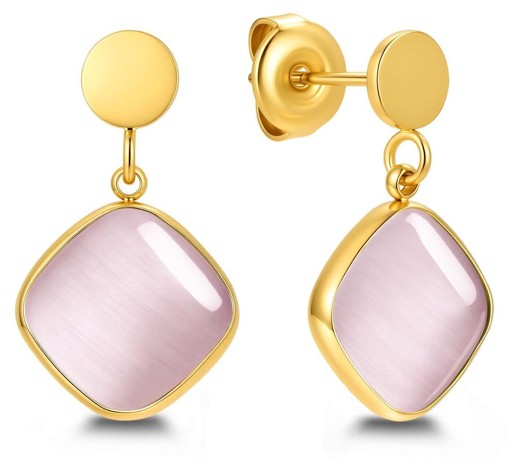 CO88 Collection - 8CE-70641 - Dames Oorknopjes Roze Cat Eye - Stainless Steel - Trendy