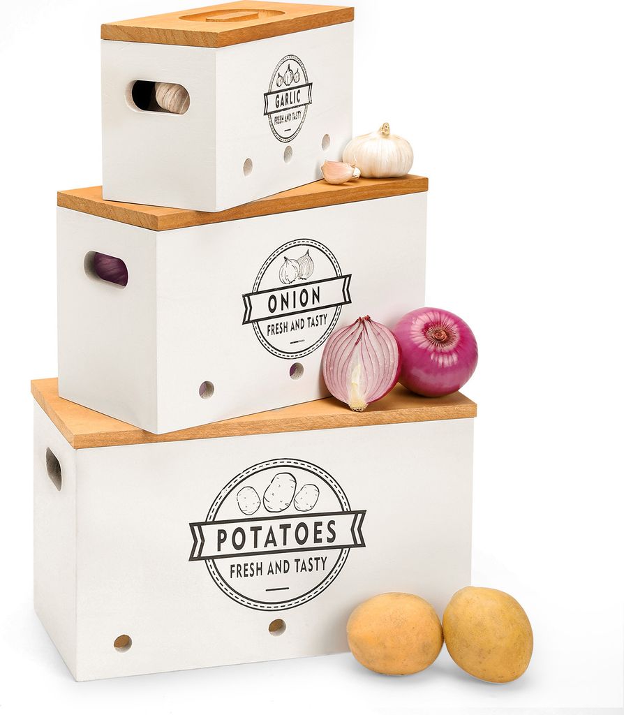 Kartoffel Aufbewahrungsbox 3er Set, Kartoffeln, Knoblauch Produktbild 1