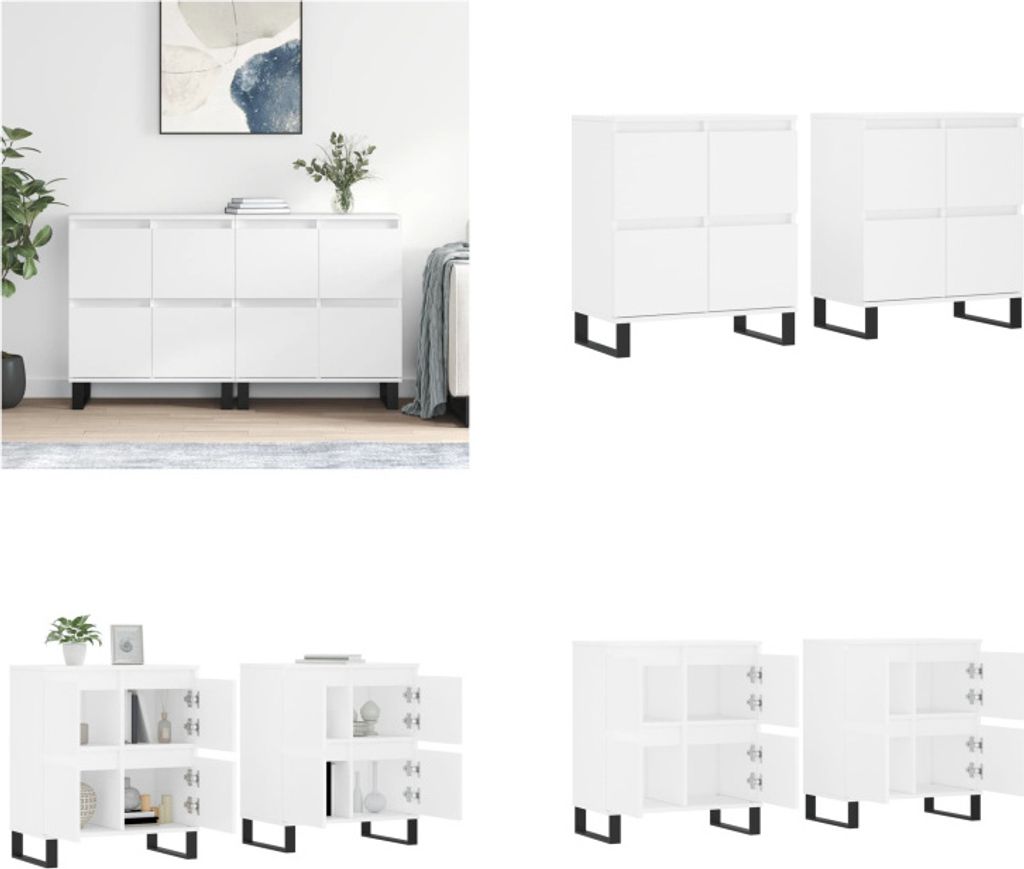 vidaXL Sideboards 2 Stk. Weiß Holzwerkstoff - Sideboard - Sideboards - Schrank - Aufbewahrungsschrank