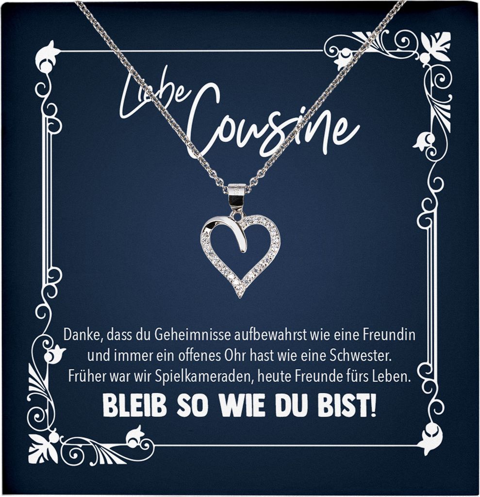 22Feels Echt Silber Halskette - Cousine Geschenk Mädchen Frauen Schmuck Set Geburtstag Weihnachten - Herz Anhänger, Karte