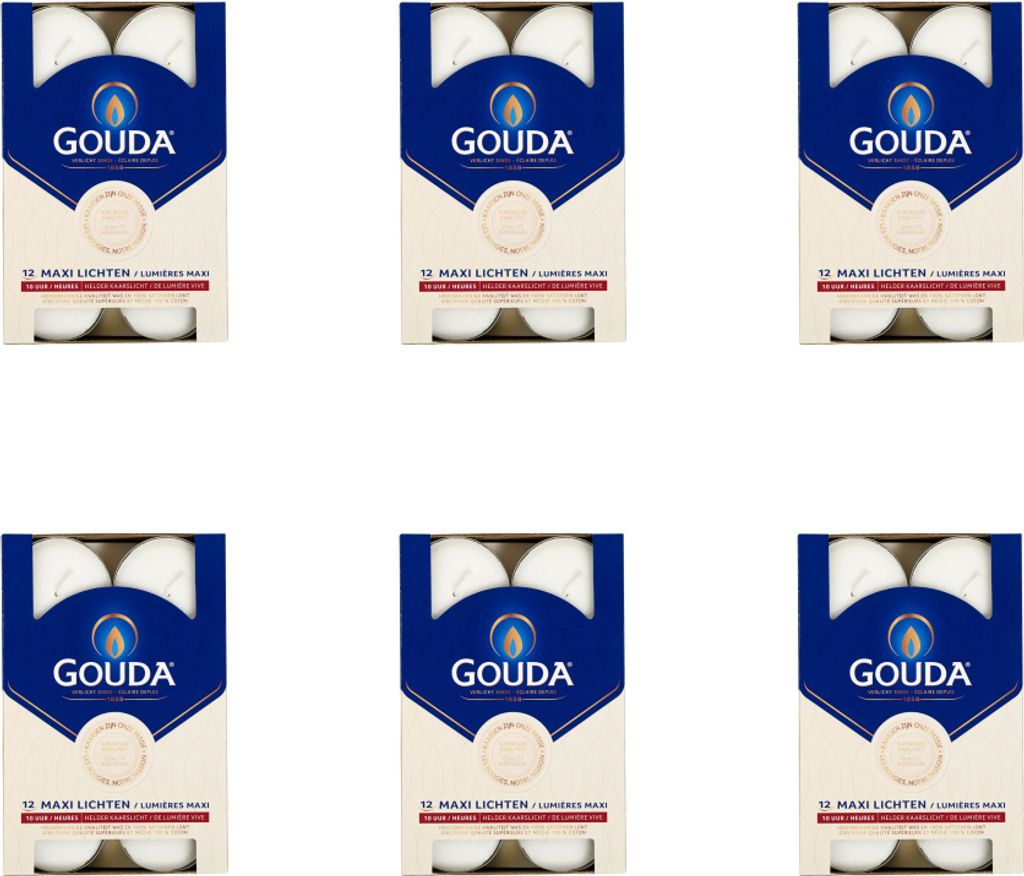Gouda - Maxi - Theelichten - 12er Pack - Holzbox - Vorteilspackung - 72er Pack - 6 Packungen