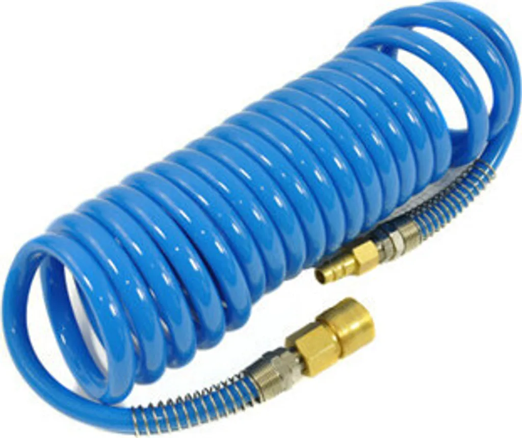 Tubo a Spirale Aria Compressa 8x12 5m PU Blu con Attacchi Rapidi Ottone