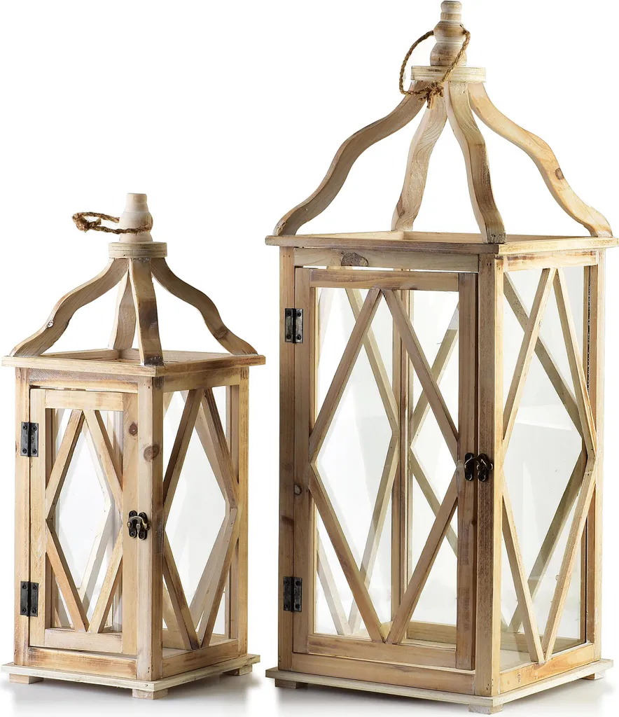 Lanterne en bois LOKKE lot de 2 naturel - Dimensions 70 cm et 50 cm