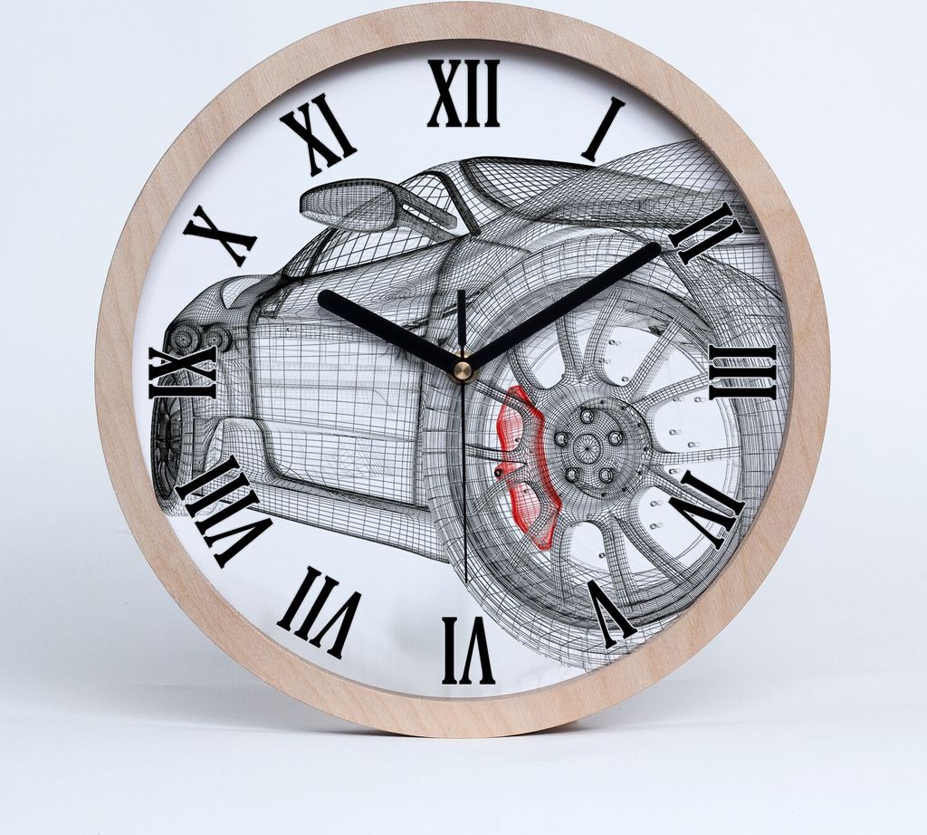 Holzuhr 30fi cm wanduhr - schwarze Spitzen - Auto Gitter