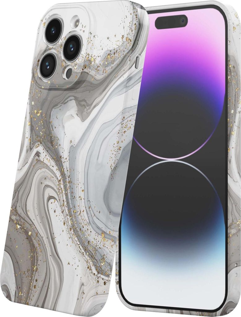 Smartphonica Handytasche passend für iPhone 14 Pro Max mit Silbermarmor Aufdruck - Flexible Softcase TPU - Backcover Case Silbermarmor Design