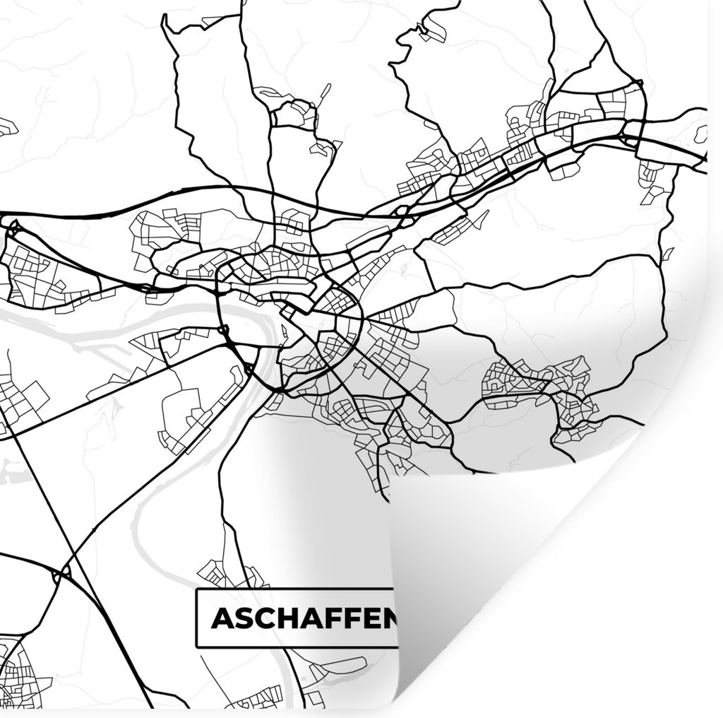 MuchoWow Wandtattoo Wandsticker Wandaufkleber Aschaffenburg - Karte - Stadtplan 50x50 cm Selbstklebend und Repositionierbar - Selbstklebend - Fot...