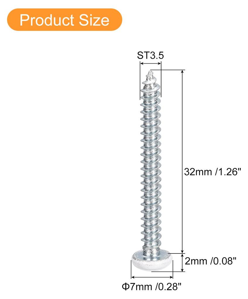 ST3.5x32mm 50Stk Wei?e Schrauben Senkkopf Holz Selbstschneidend Schrauben Pfanne Kopf Kreuzschlitz Holzschrauben fš¹r Holzarbeiten