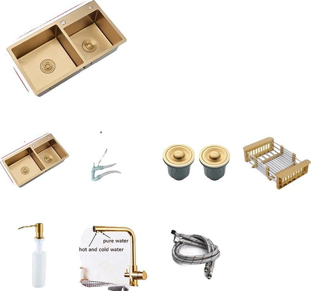 Küchenspüle, Doppelbecken, Aufsatzinstallation, 80x45cm F