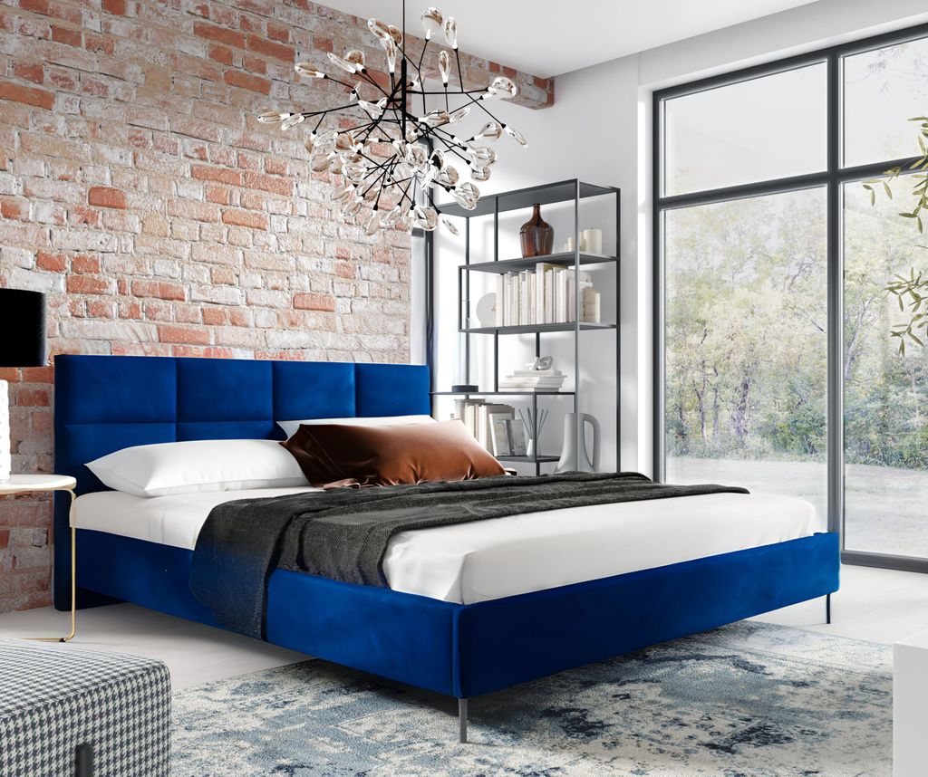 Sofello Polsterbett 120 x 200 cm aus Velour Schwarze Metallfüße Bett aus Samt - Bett mit schöner Steppung und besonderem Design